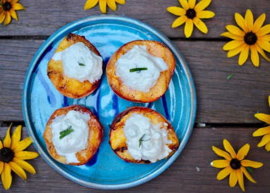 GRILLED PEACHES WITH HONEY GINGER WHIPPED CREAM
