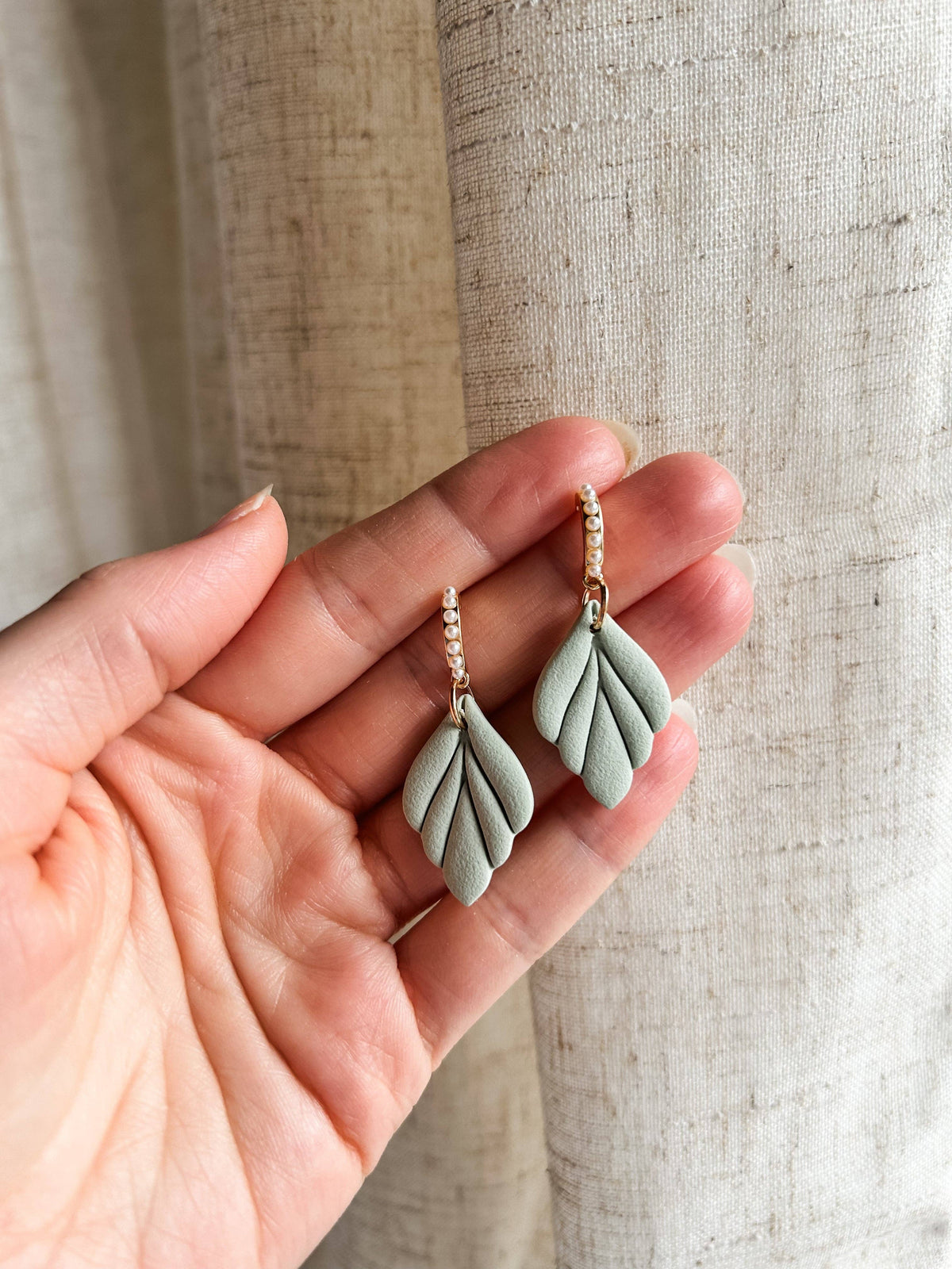 Sage Leaf Drop with Pearl Hoop-Mellow Dove Designs