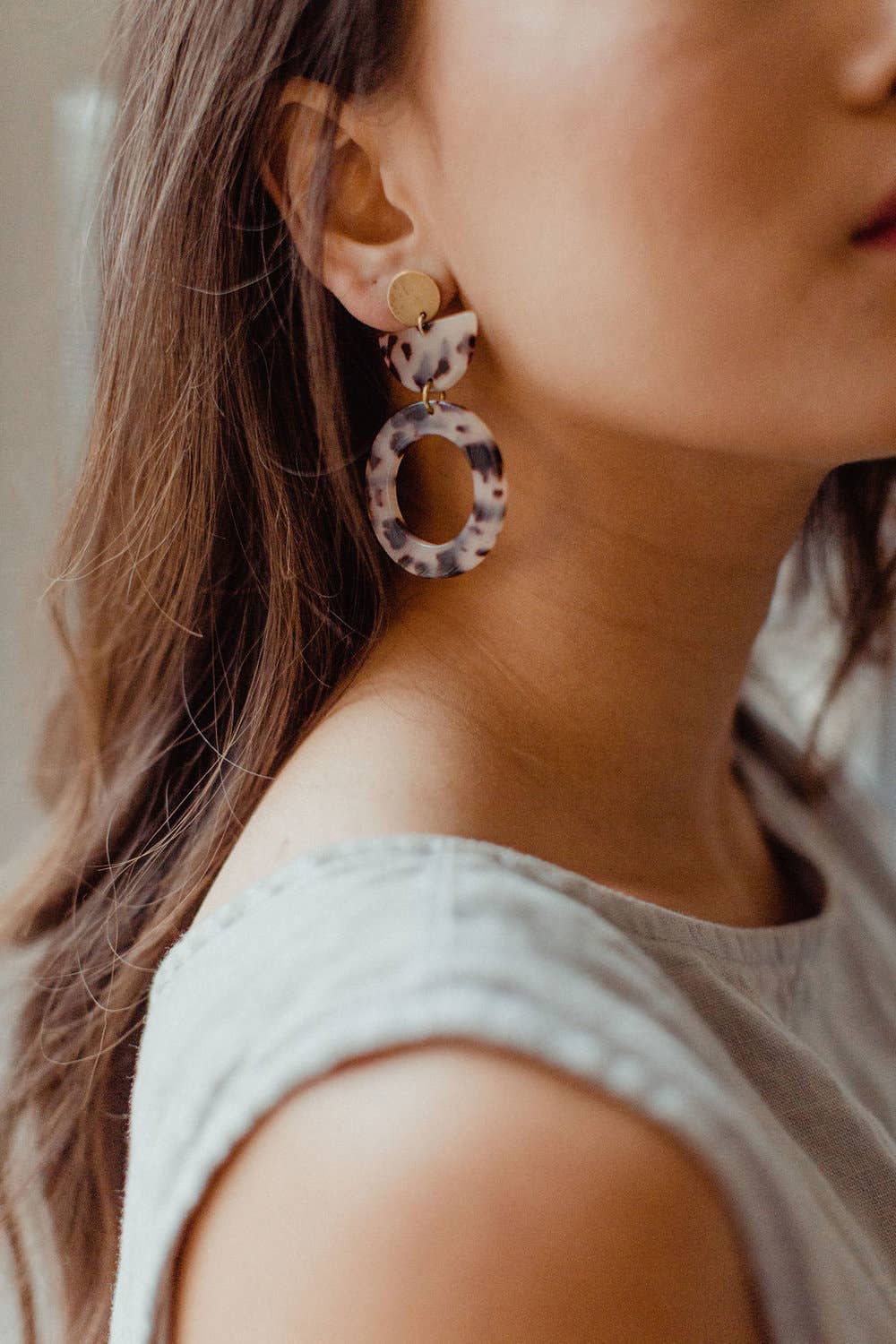 Acetate and Brass tortoise hoop stud Earrings