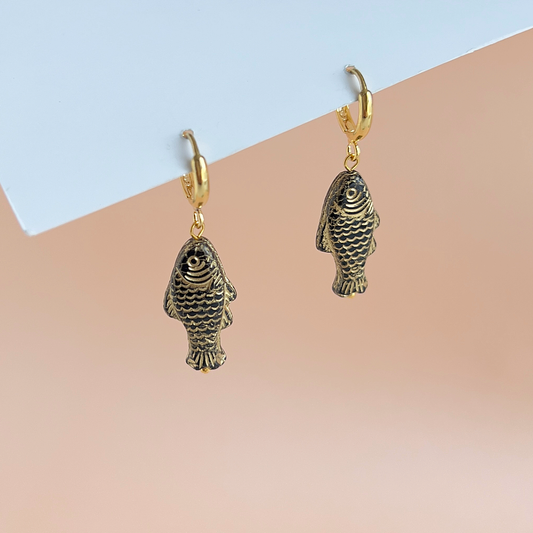 Yellow Dots Studio - Black and Gold Sardine Earrings