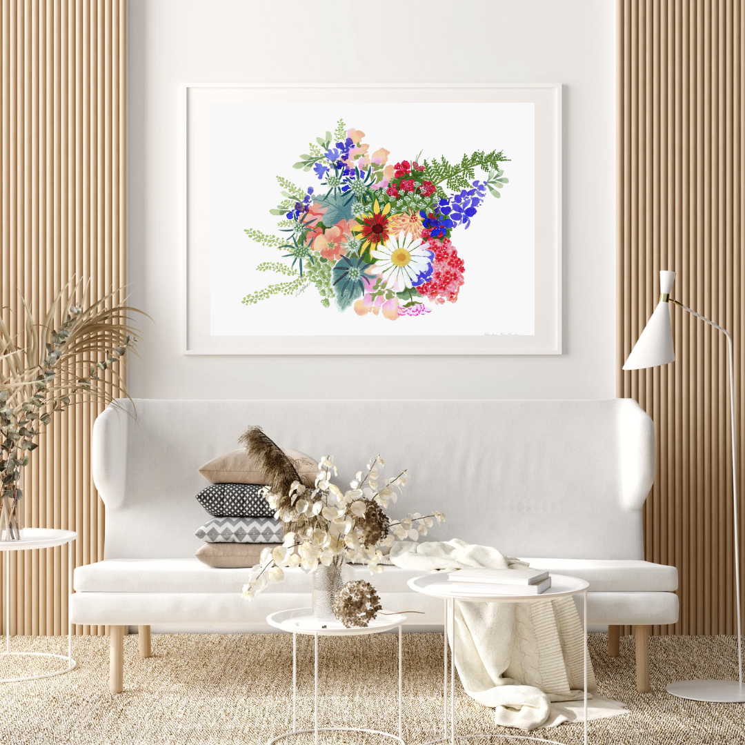 White Daisy Bouquet Botanical Art Print