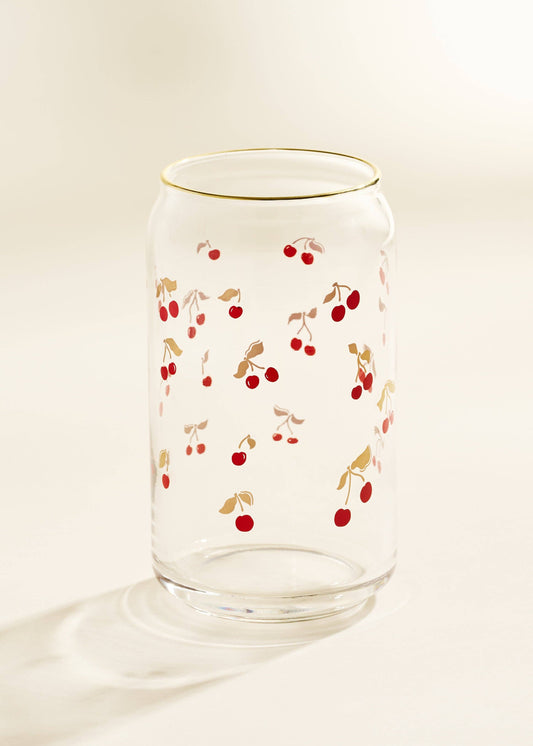 Gold Cherry 16 oz Gold Rimmed Soda Can Glass