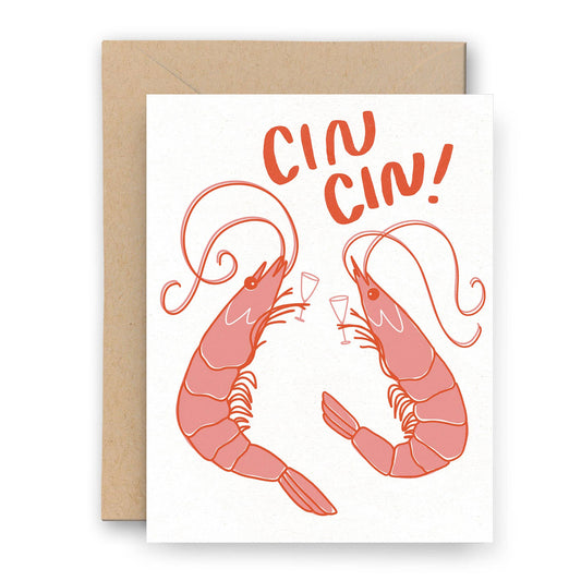 Cin Cin Shrimp Letterpress Card | Congrats