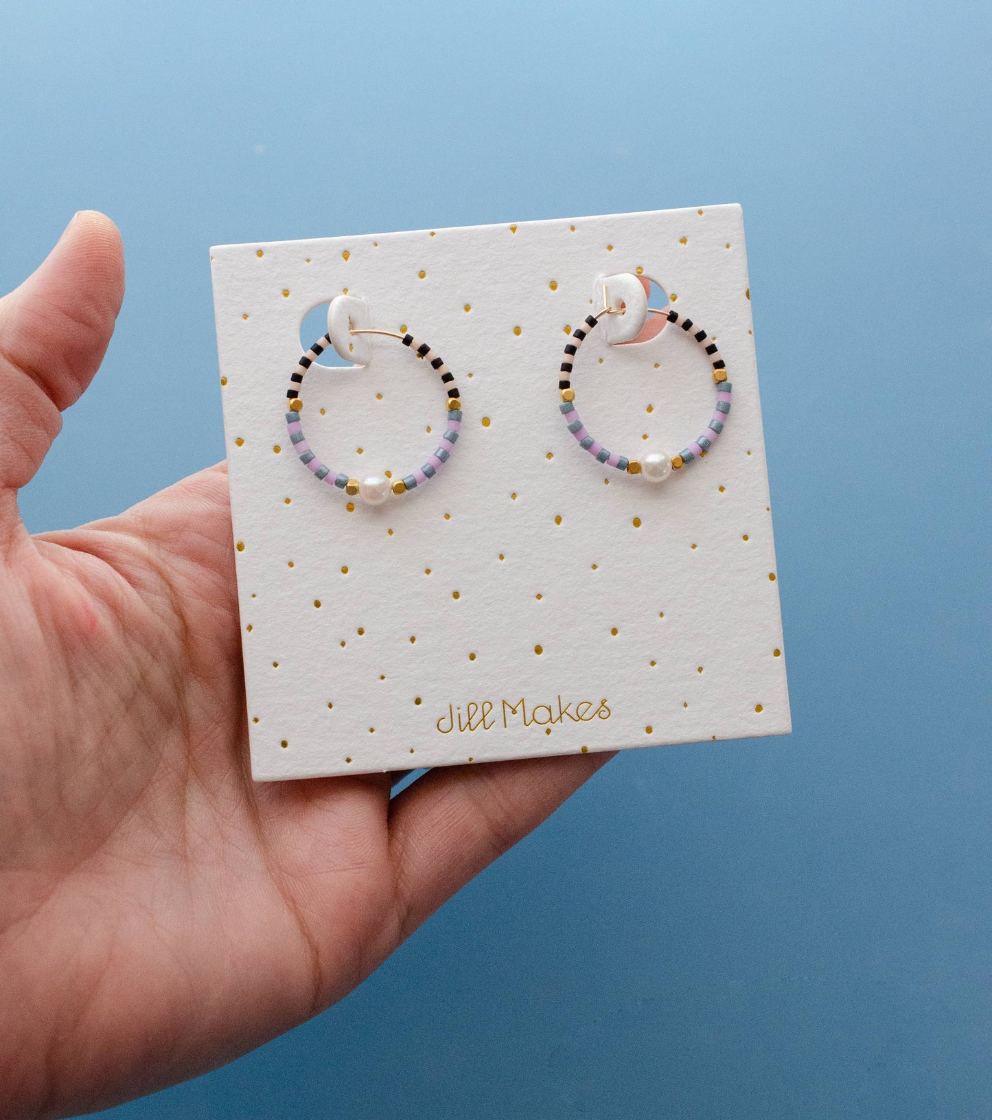 Checked beaded mini hoops: Blue & Lavender