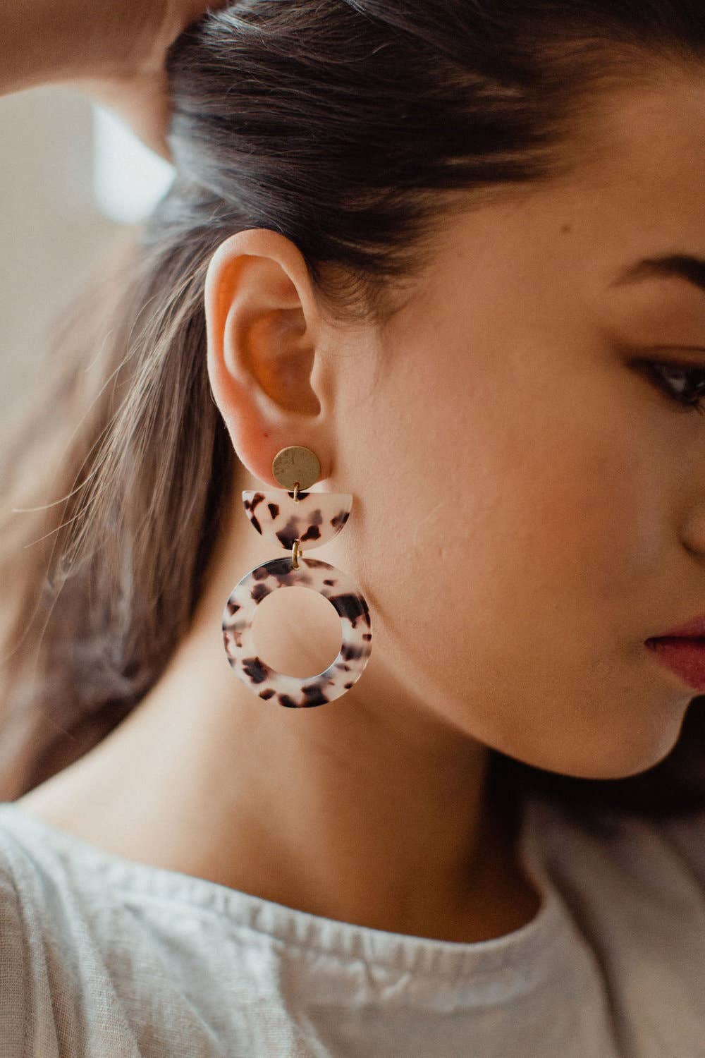 Acetate and Brass tortoise hoop stud Earrings