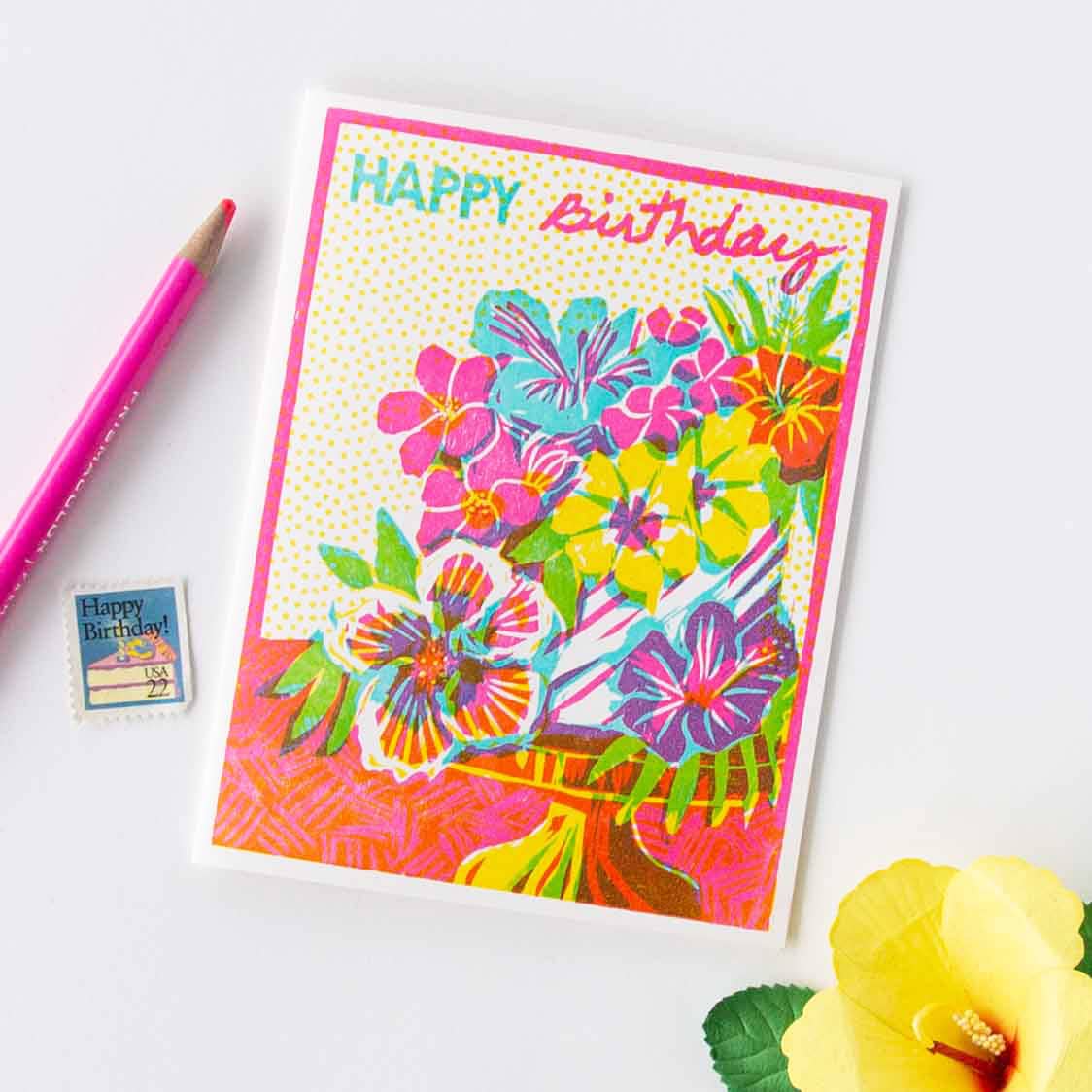Tropical Floral Cake Letterpress Card