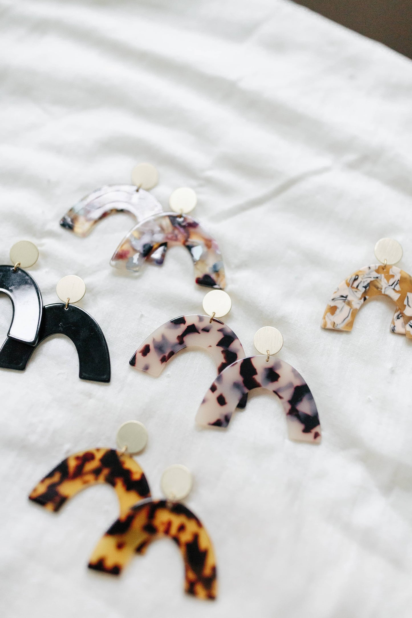 Terrazzo Tortoise Shell Acetate and Brass Arch Stud Earrings