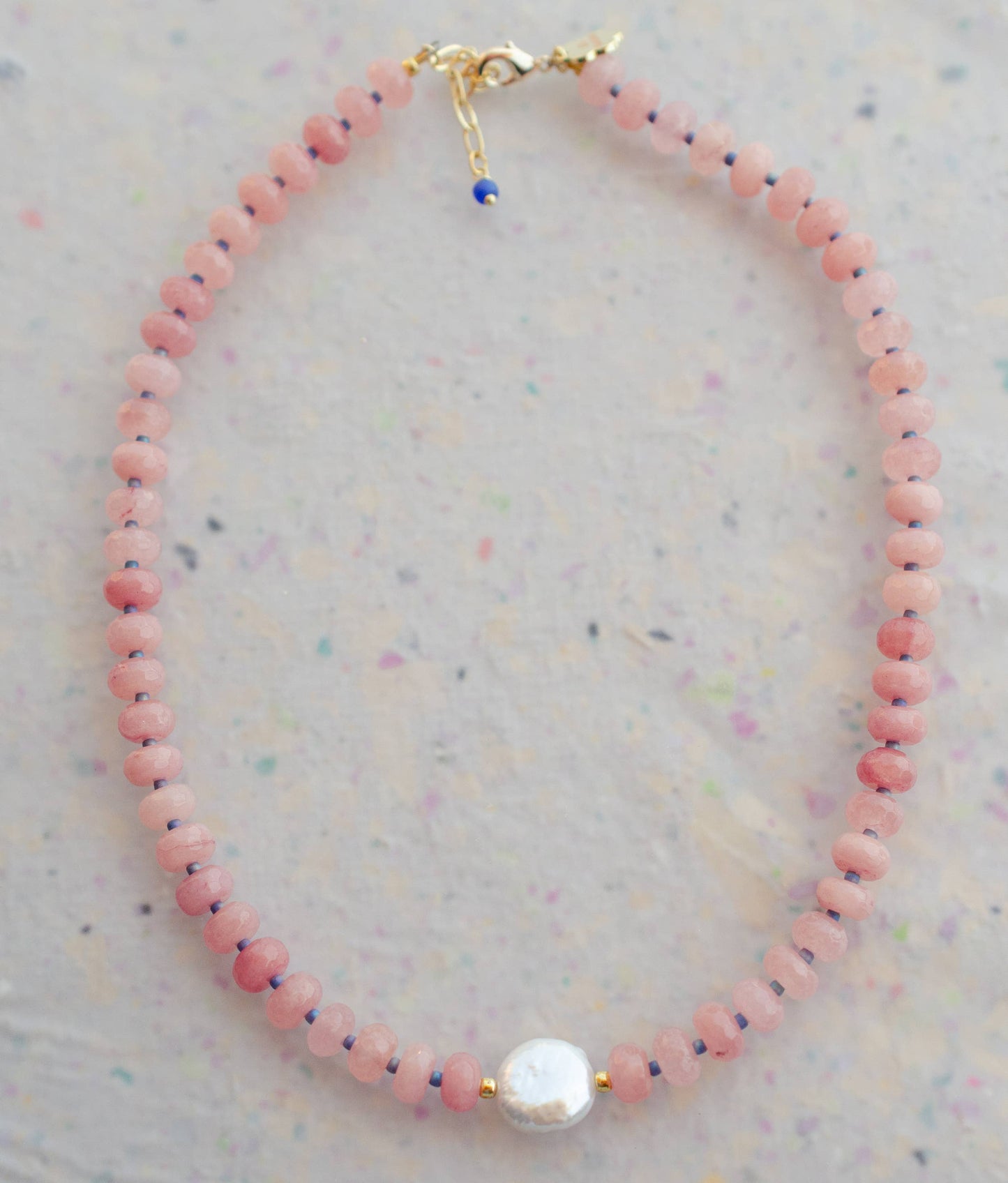Gemstone and Pearl Beaded Necklace: Rose