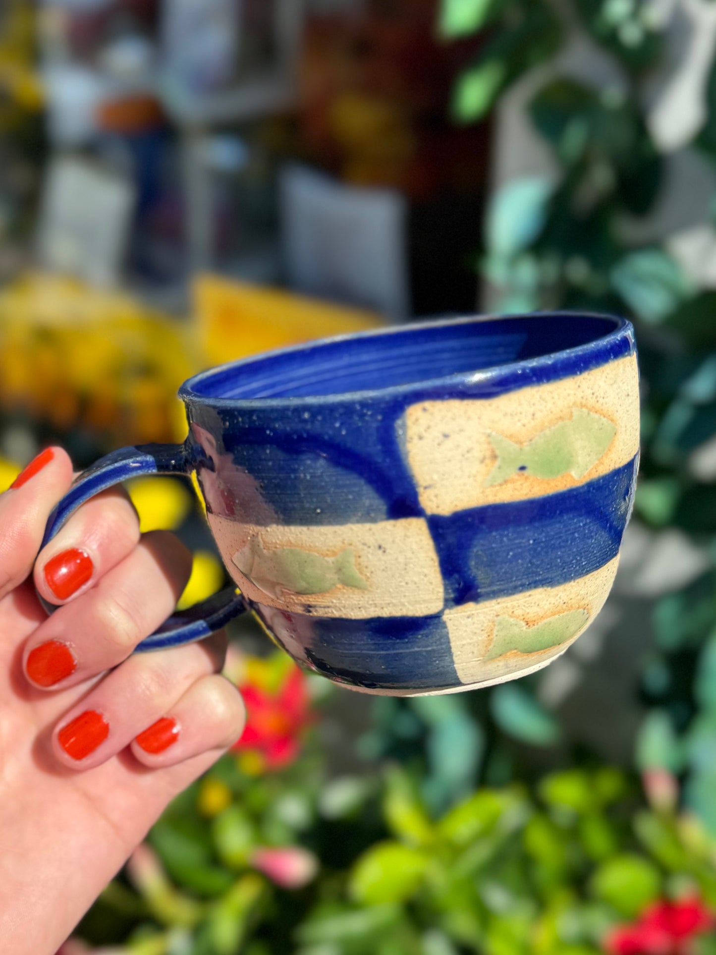 Handmade Fish Checkerboard Mug - East Transit Pottery