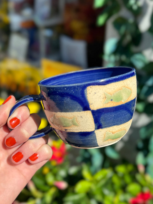 Handmade Fish Checkerboard Mug - East Transit Pottery