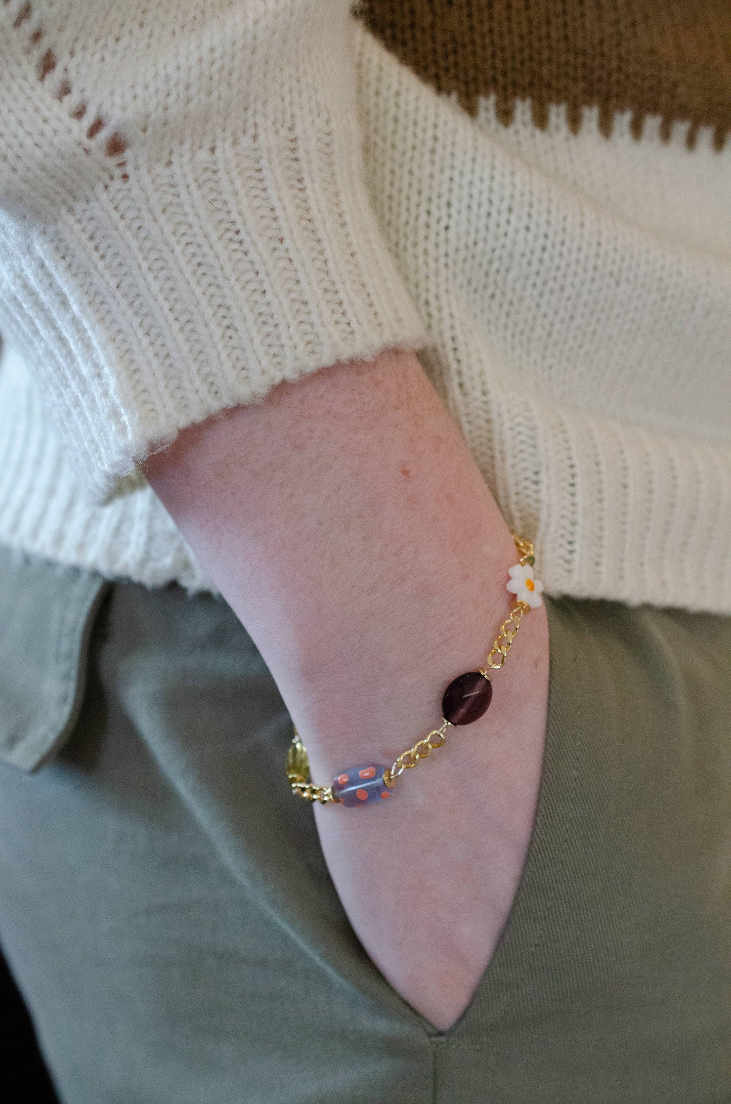 Gold Chain Flower Charm Bracelet