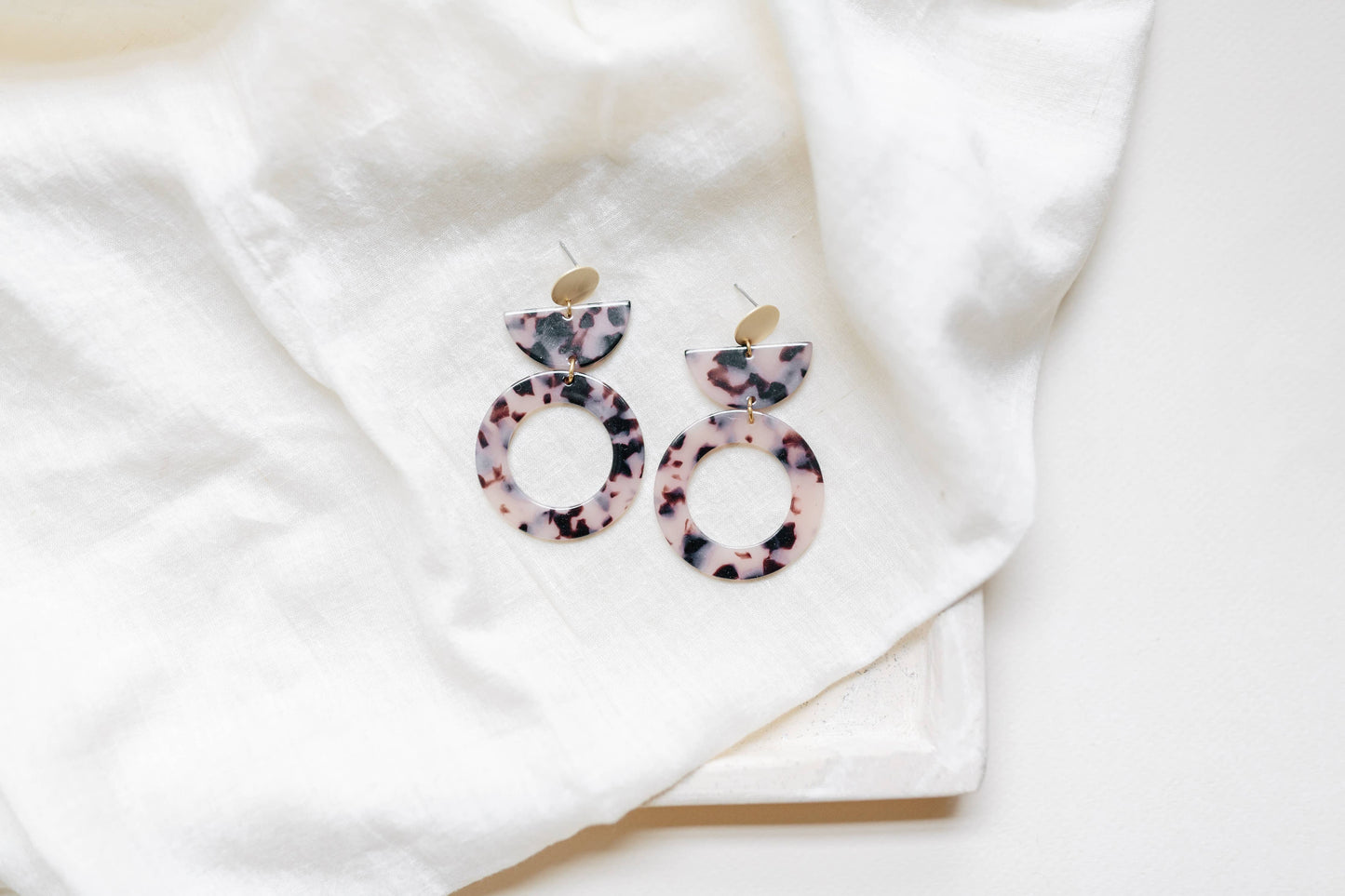 Acetate and Brass tortoise hoop stud Earrings