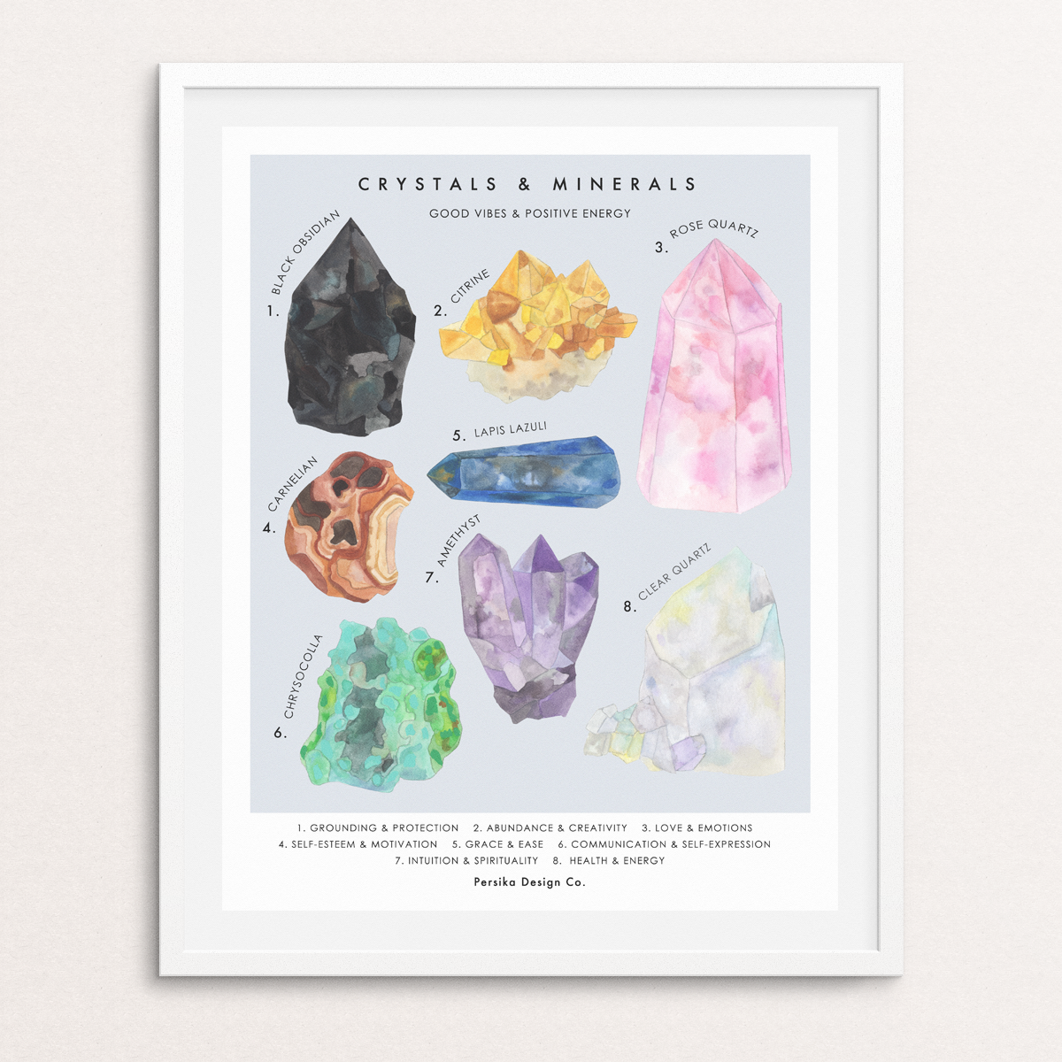 Persika Design Co. - Crystals and Minerals Art Print: 11x14"