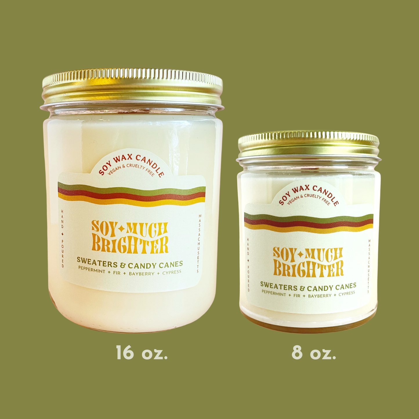 Fall and holiday candle -Sweaters & Candy Canes - soy candle: 8 oz.