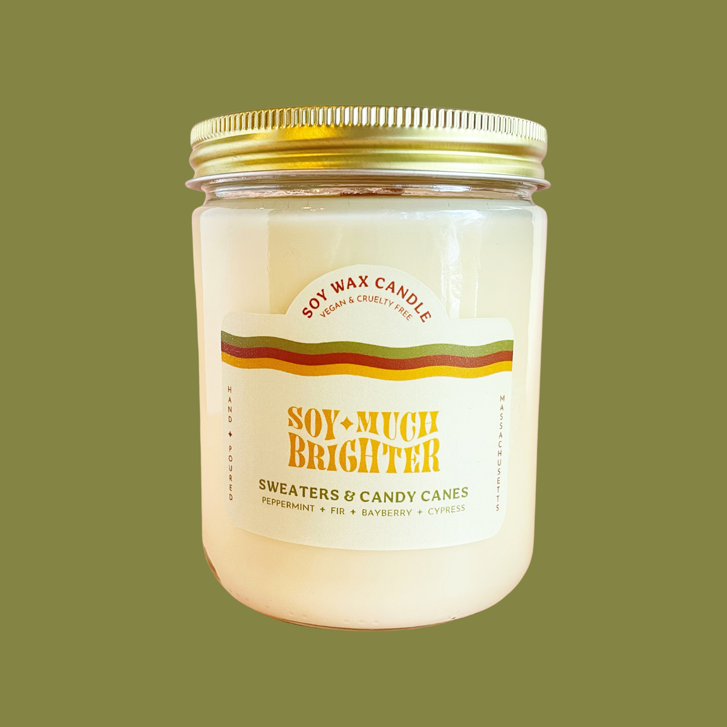 Fall and holiday candle -Sweaters & Candy Canes - soy candle: 8 oz.