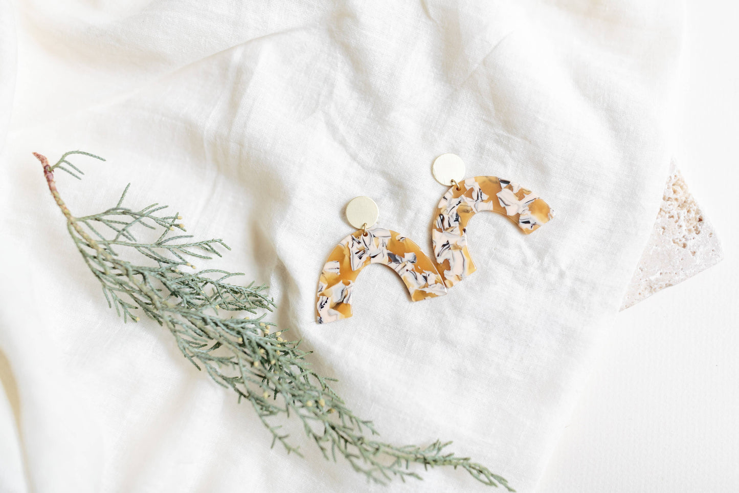 Terrazzo Tortoise Shell Acetate and Brass Arch Stud Earrings
