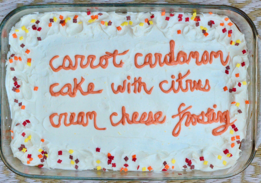 CARROT CARDAMOM CAKE WITH GINGER CREAM CHEESE FROSTING