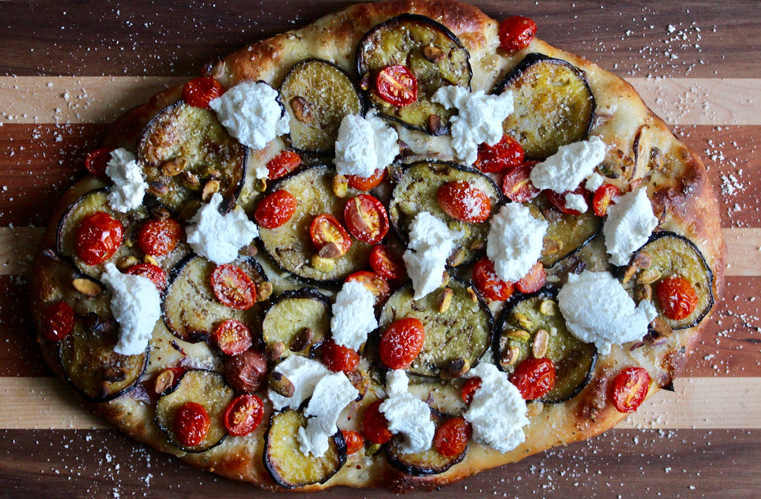 EGGPLANT, RICOTTA AND PISTACHIO FOCACCIA