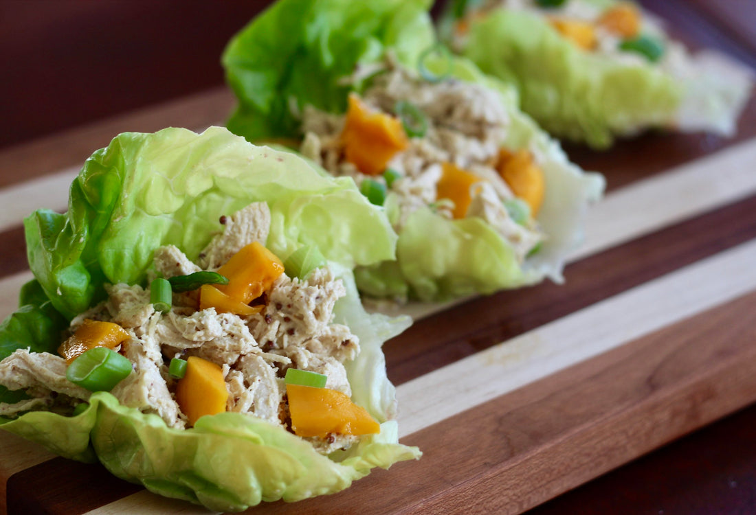 HONEY MUSTARD CHICKEN LETTUCE WRAPS WITH MANGO AND SCALLIONS