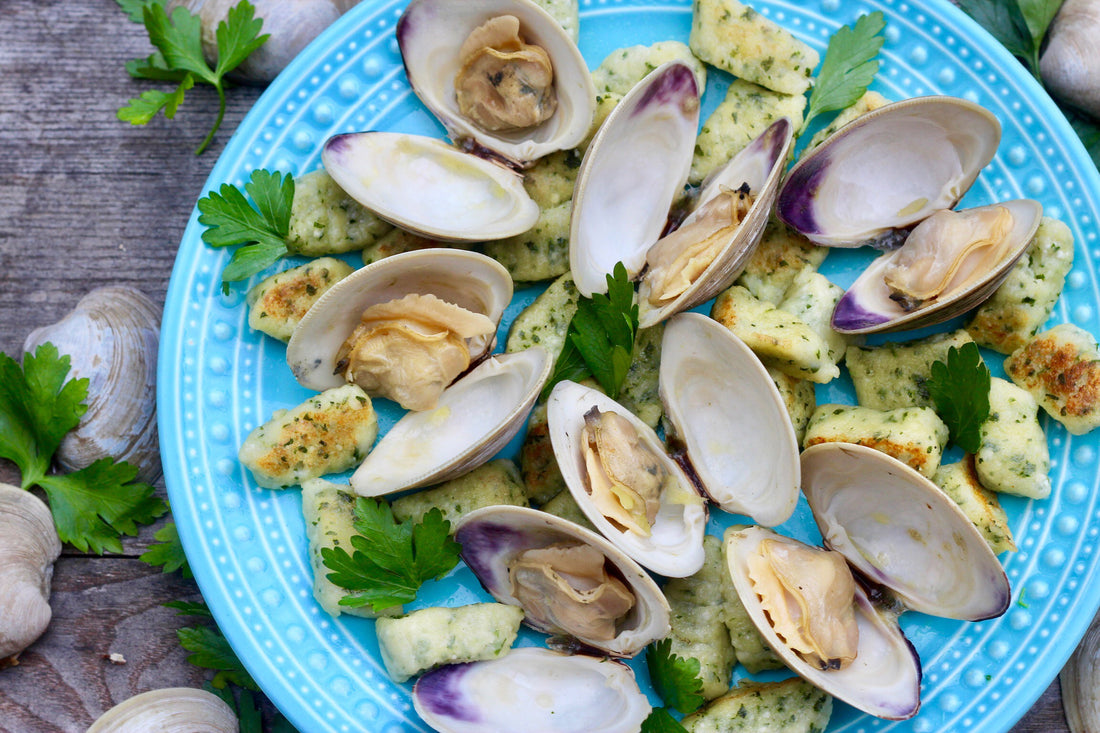 STEAMED LITTLENECK CLAMS WITH PARSLEY RICOTTA GNOCCHI