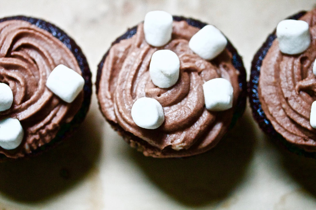 SNOW DAY CHOCOLATE CUPCAKES WITH HOT CHOCOLATE BUTTERCREAM
