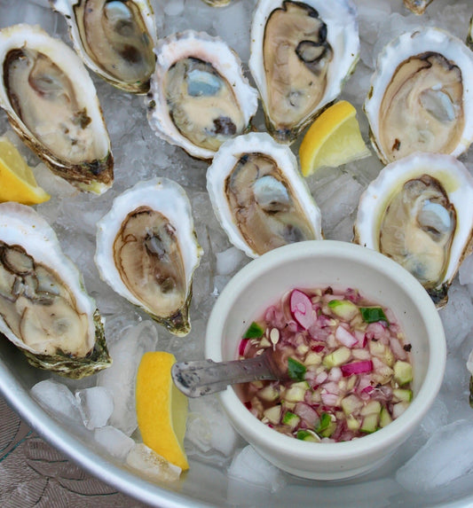 OYSTERS WITH CUCUMBER MIGNONETTE SAUCE