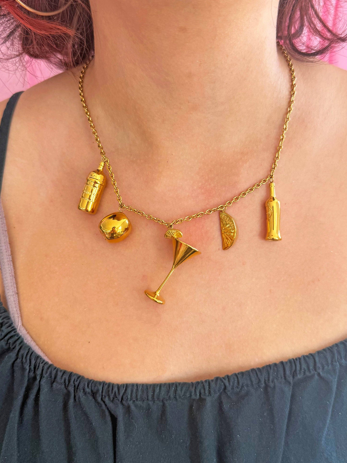 Martini Charm Necklace- Gold