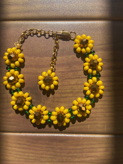 Daisy Chain Flower Bracelet Yellow Sunflowers