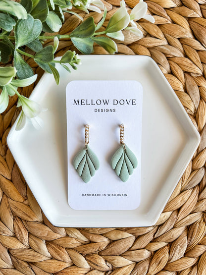 Sage Leaf Drop with Pearl Hoop-Mellow Dove Designs