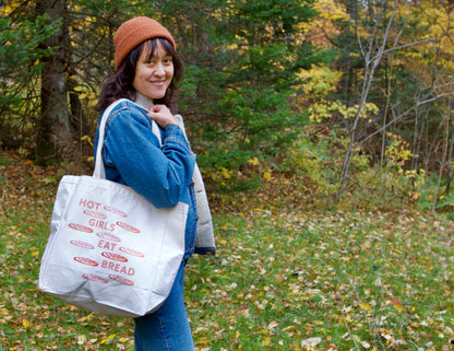 Hot Girls Eat Bread Tote Bag with Interior Baguette Pocket 🥖
