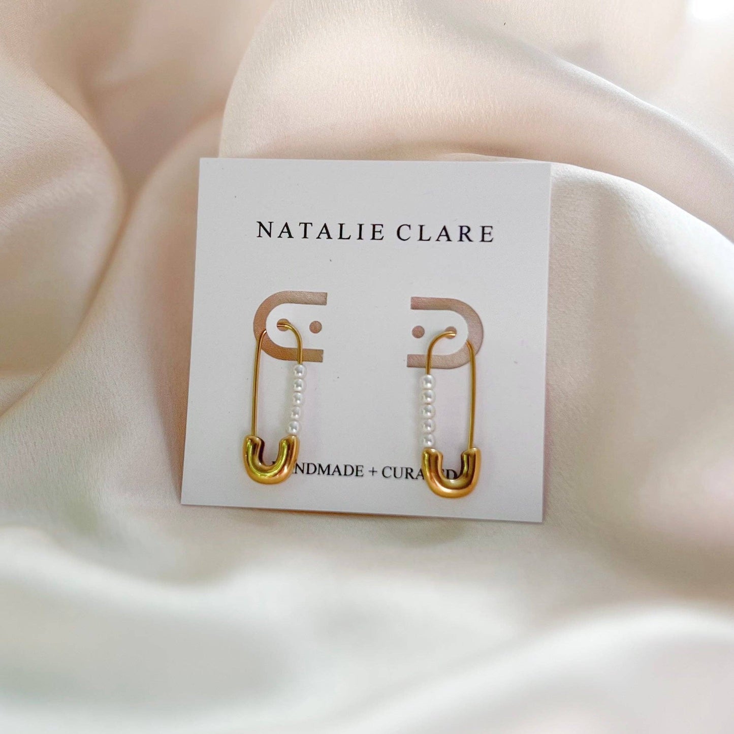 Natalie Clare Collections - Pearl Safety Pins Earrings