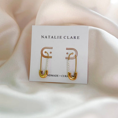 Natalie Clare Collections - Pearl Safety Pins Earrings