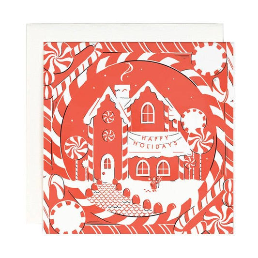 Peppermint Gingerbread House Holiday Card