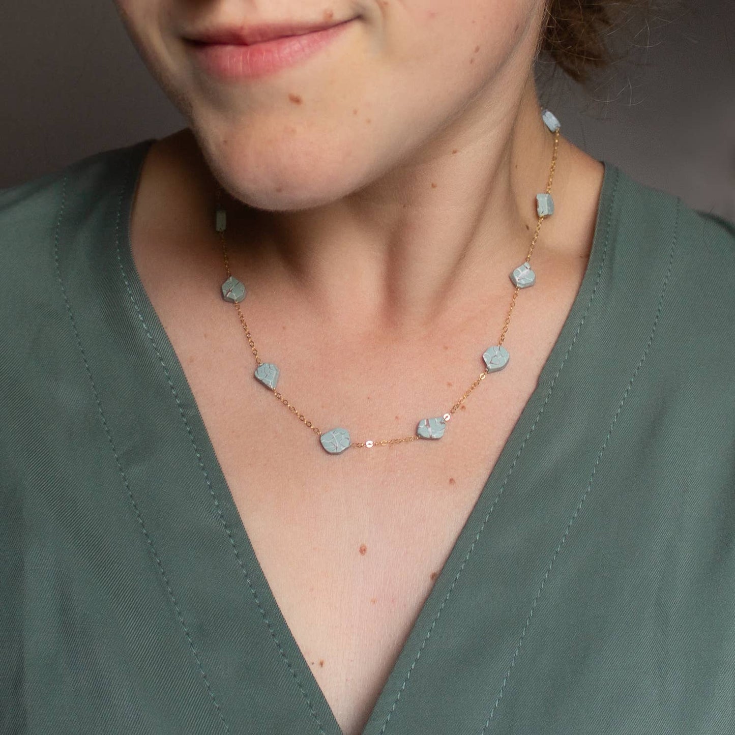 Variscite Stone Necklace | Polymer Clay Jewelry: Sterling Silver / 16"