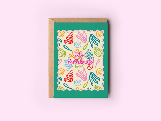 Let's Shellebrate! Seashell Beach Coastal Greeting Card