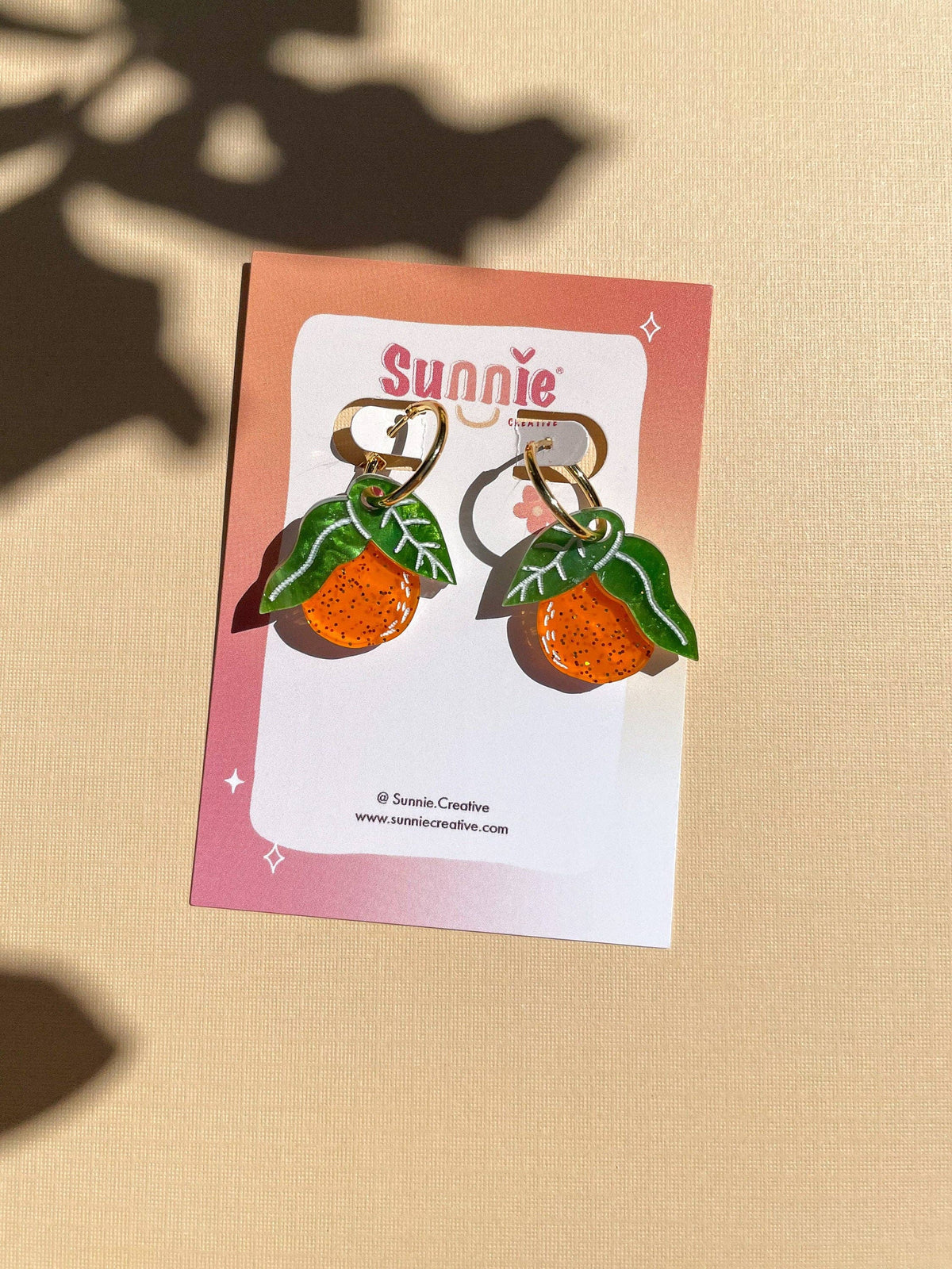 Mini Orange Earrings w/ Gold Hoops- Sunnie Creative