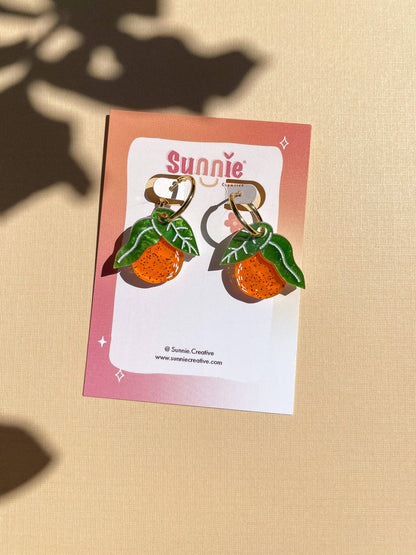 Mini Orange Earrings w/ Gold Hoops- Sunnie Creative