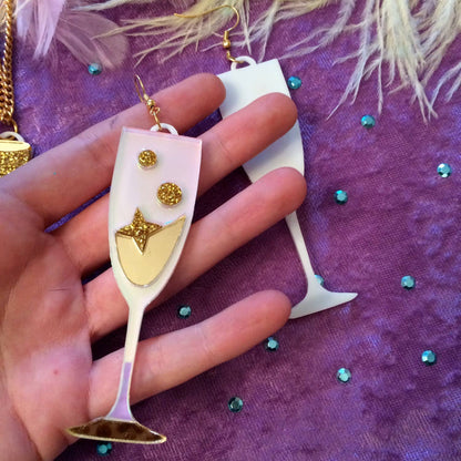 I'm Your Present - Champagne Flute Celebration Earrings, Laser Cut Acrylic, Plastic Jewelry