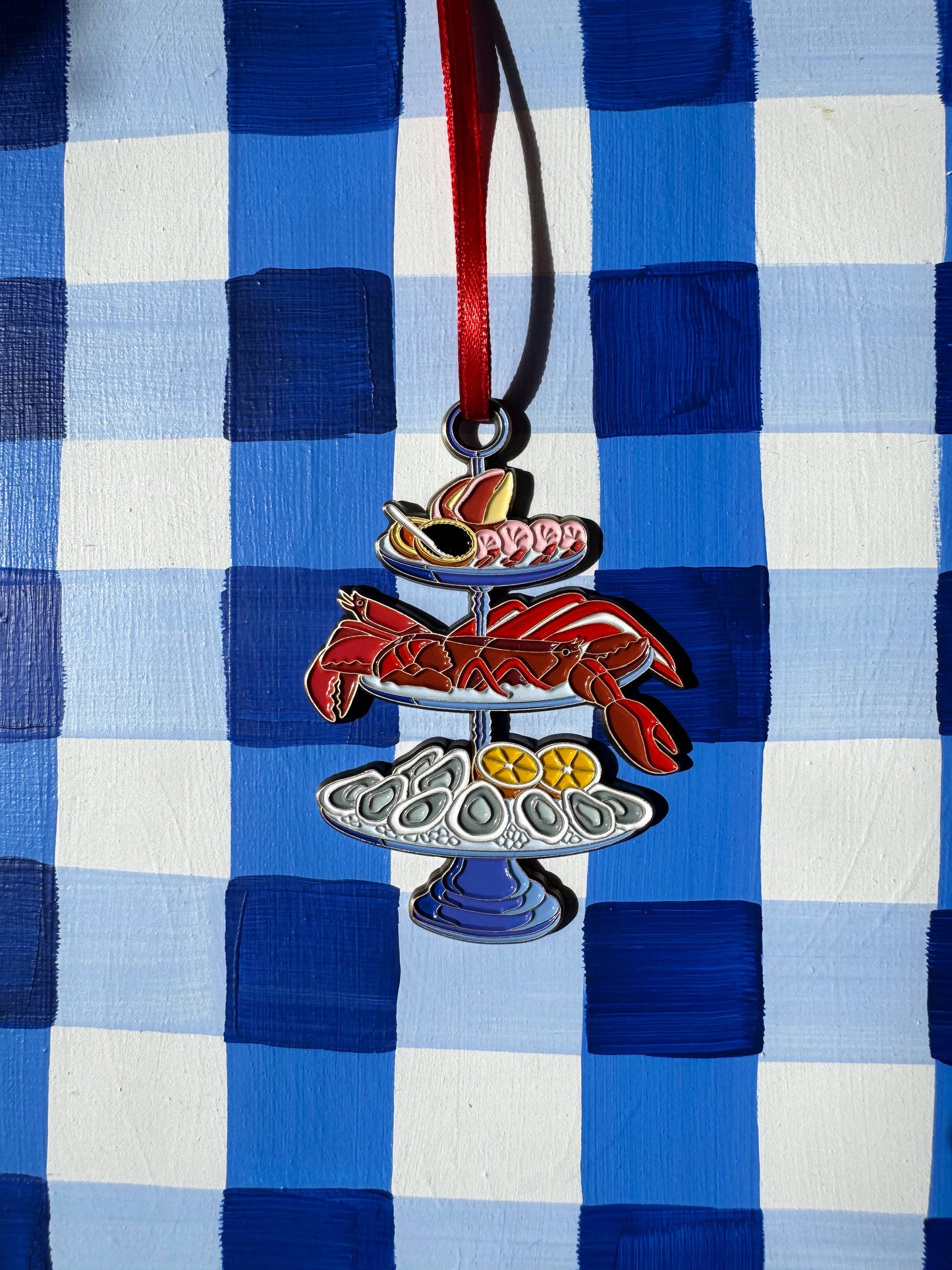 Seafood Tower Christmas Ornament - Enamel and Metal