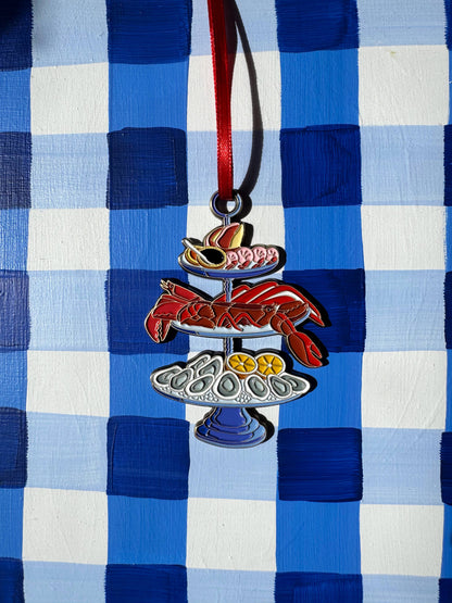 Seafood Tower Christmas Ornament - Enamel and Metal