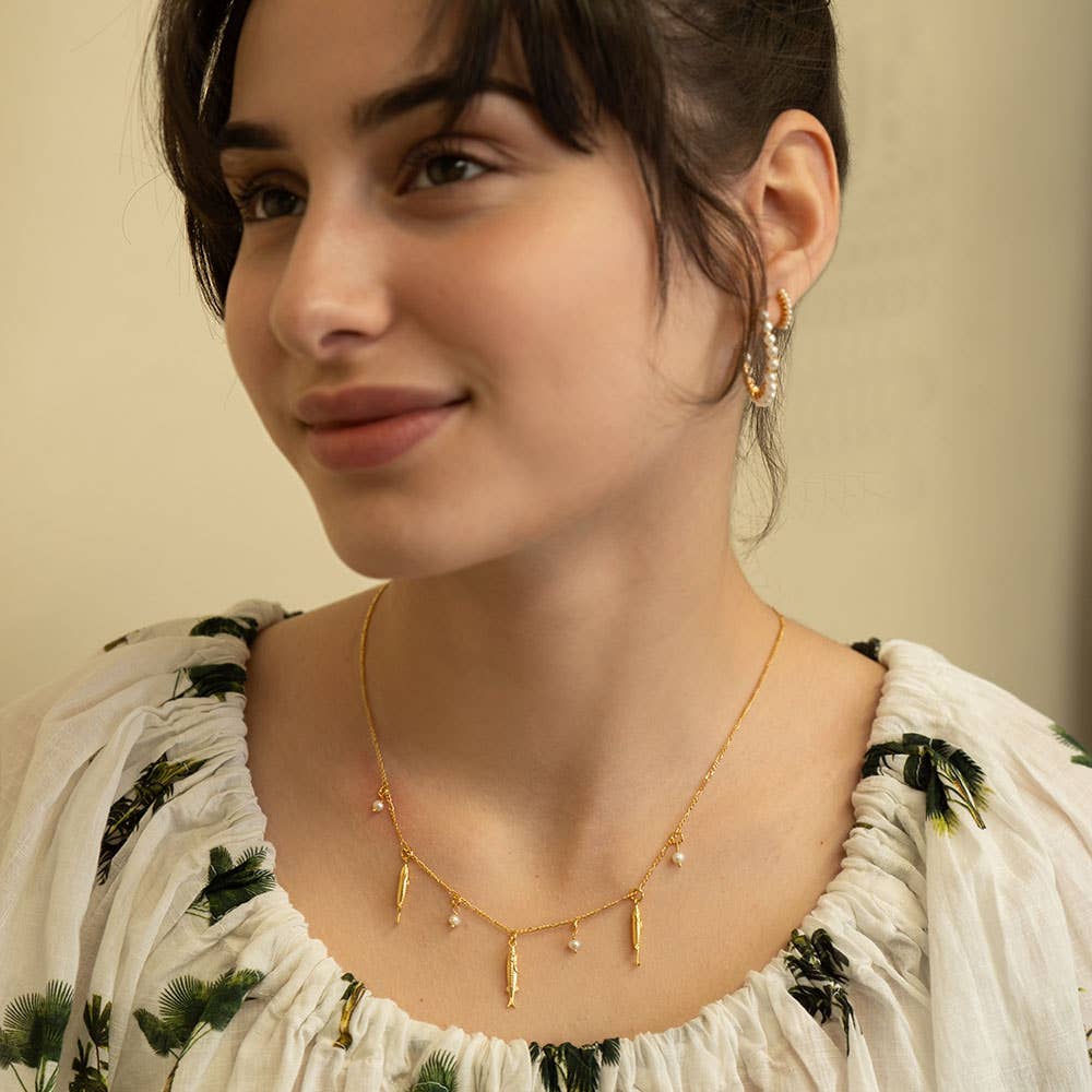 Tiny Fish and Pearl Necklace