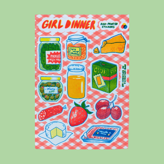 Girl Dinner Risograph Sticker Sheet