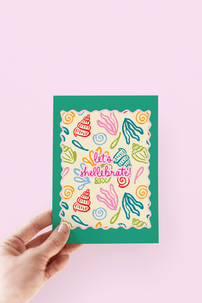 Let's Shellebrate! Seashell Beach Coastal Greeting Card