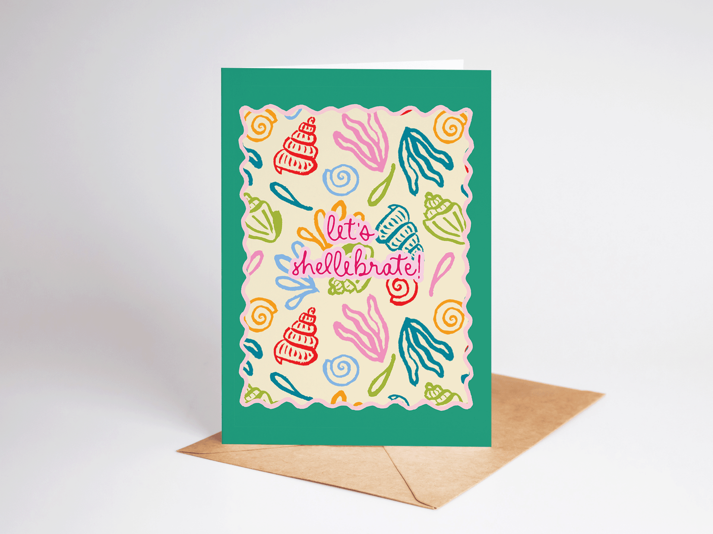 Let's Shellebrate! Seashell Beach Coastal Greeting Card