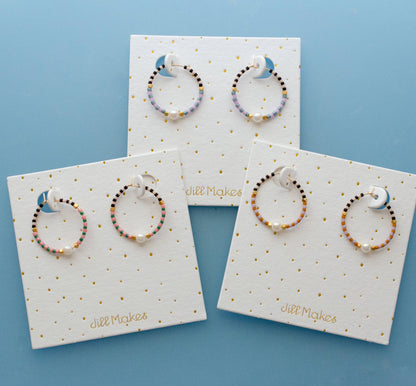 Checked beaded mini hoops: Blue & Lavender