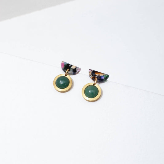 Larissa Loden - Acetate and Green Aventurine Sonia Earrings: Default Title