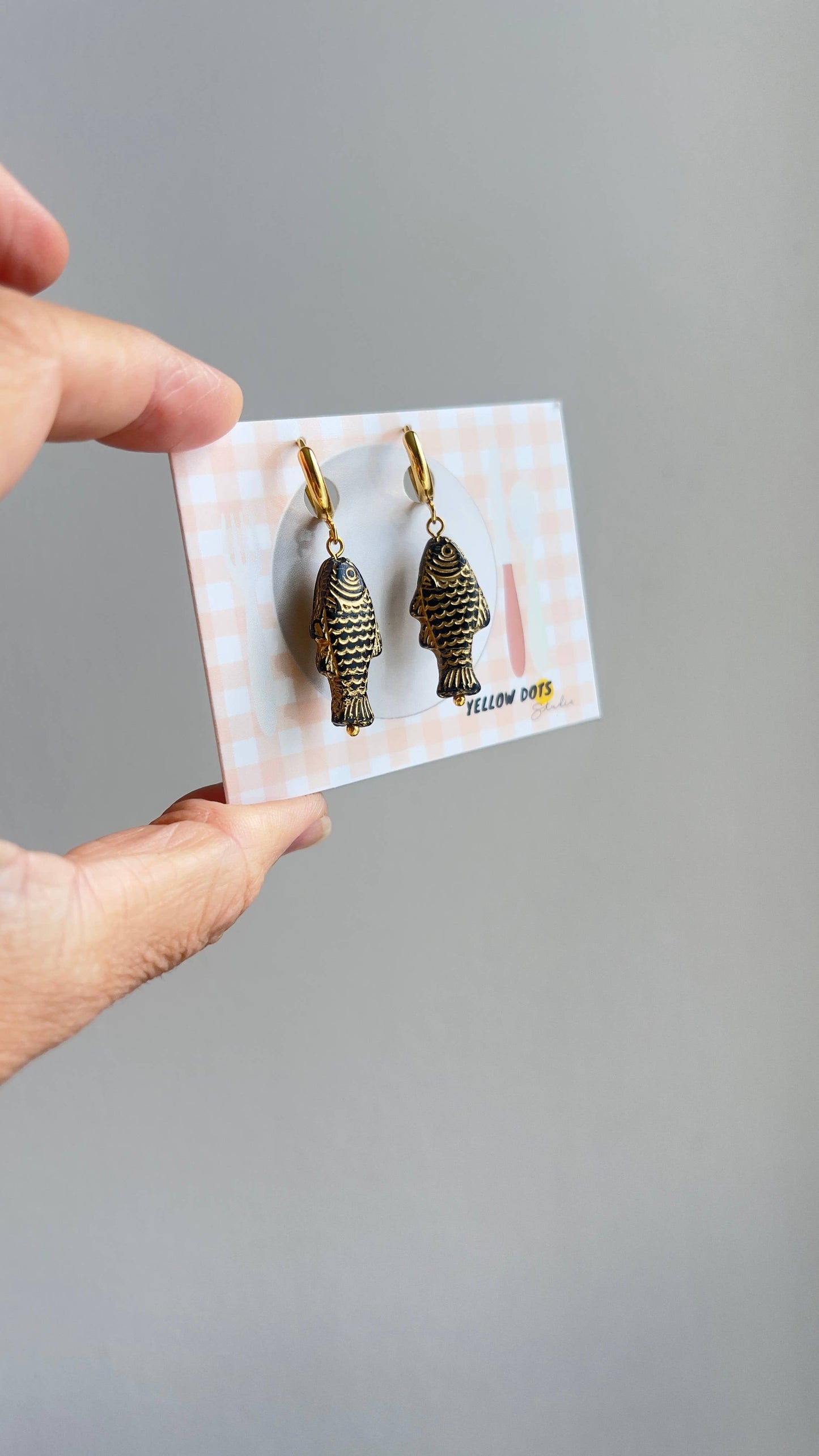 Yellow Dots Studio - Black and Gold Sardine Earrings