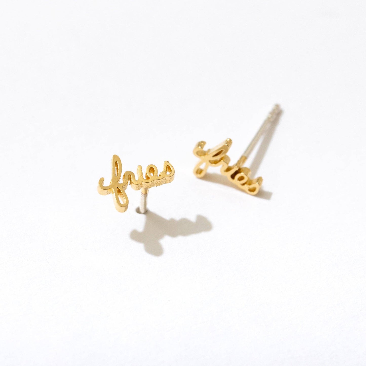 Larissa Loden - Fries Word Stud Earrings - 14k Gold Plated, Pair