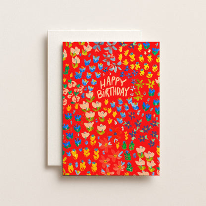 Red Floral Birthday Card