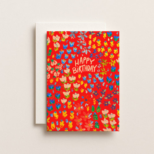 Red Floral Birthday Card